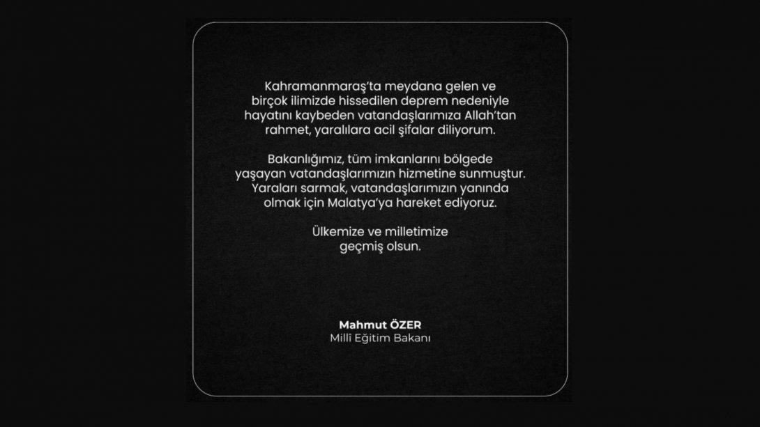 Bakanımız Sn. Prof. Dr. Mahmut ÖZER'in Mesajı